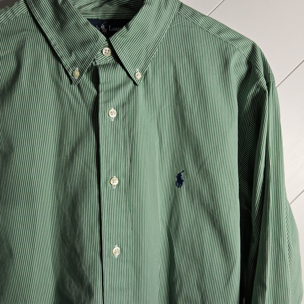 Ralph Lauren Men's Green Striped Button-Down Shirt